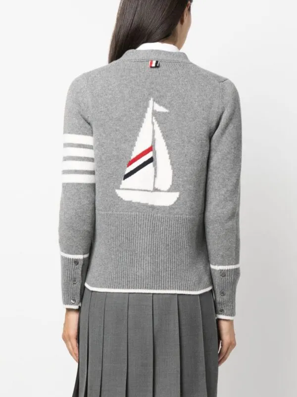 Thom Browne Sail Boat Cardigan Light Grey | Luxury and style at your fingertips