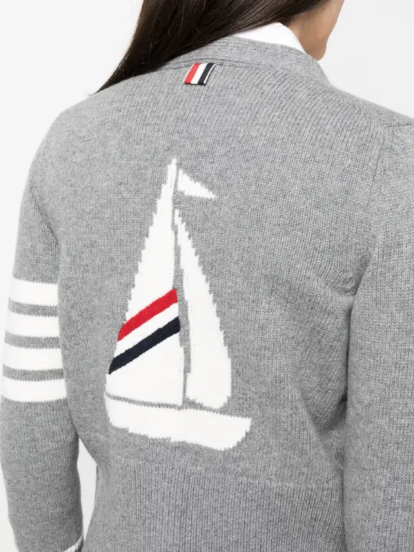 Thom Browne Sail Boat Cardigan Light Grey | Luxury and style at your fingertips