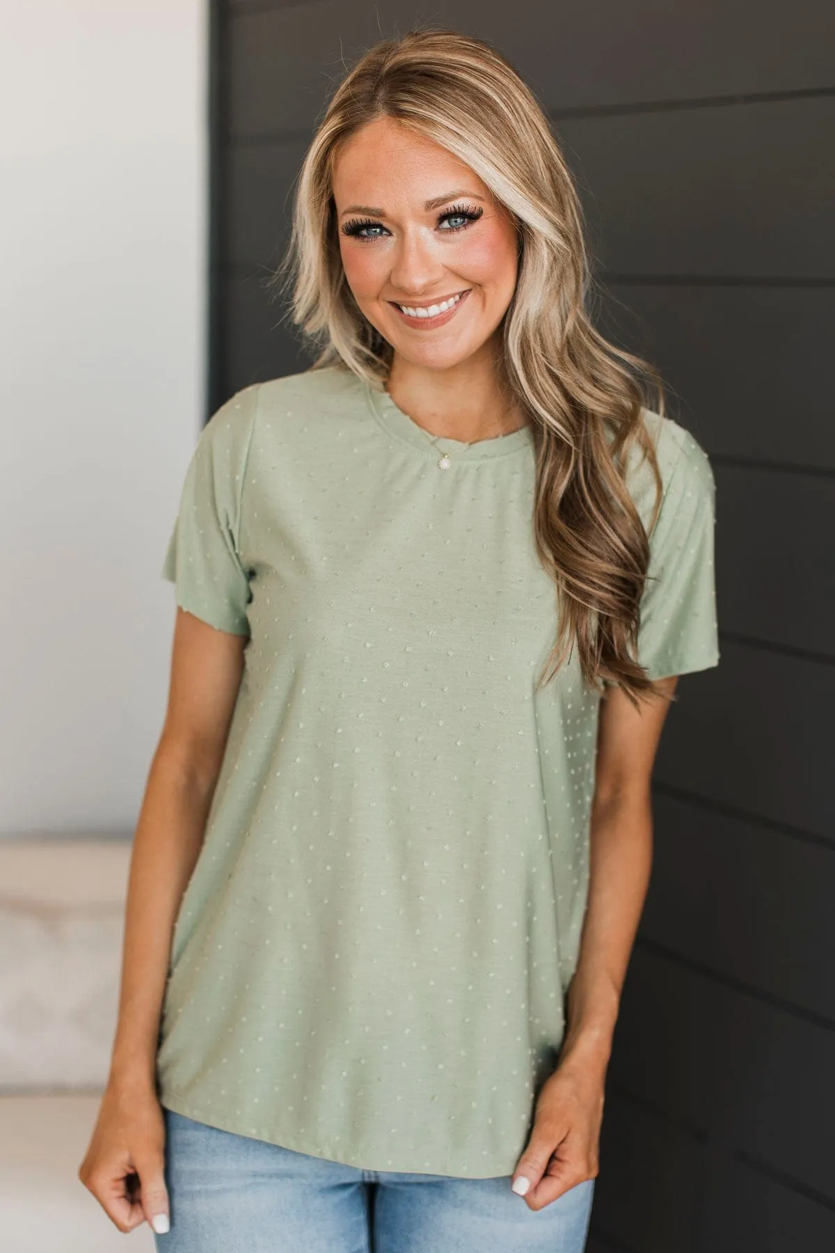 Time Flying By Short Sleeve Top- Sage