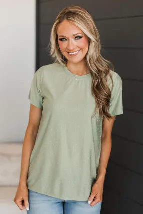 Time Flying By Short Sleeve Top- Sage