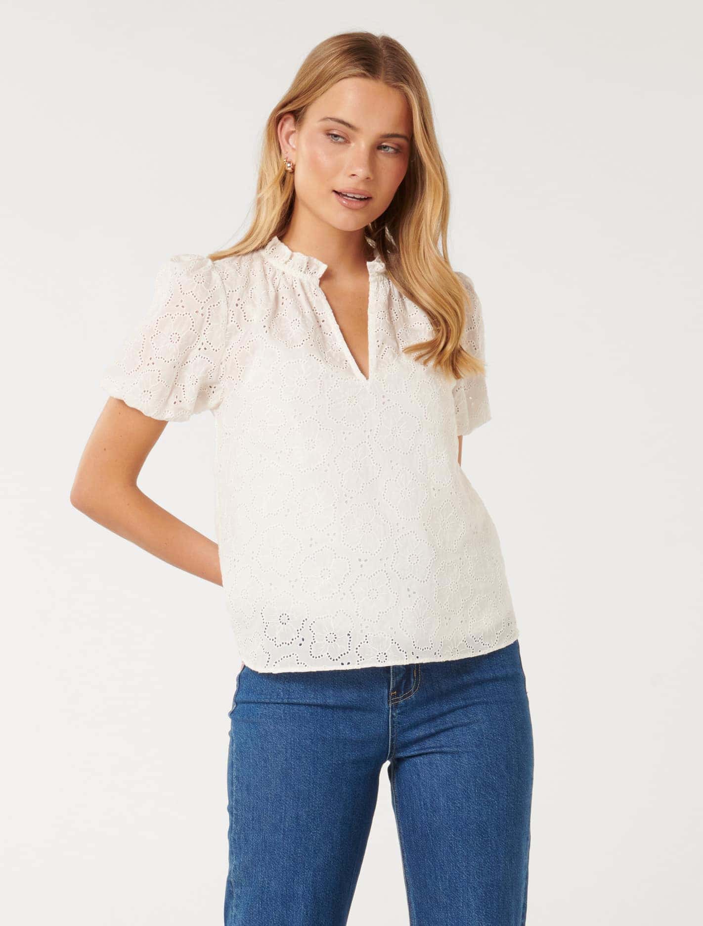 Tottie Short Sleeve Broderie Top