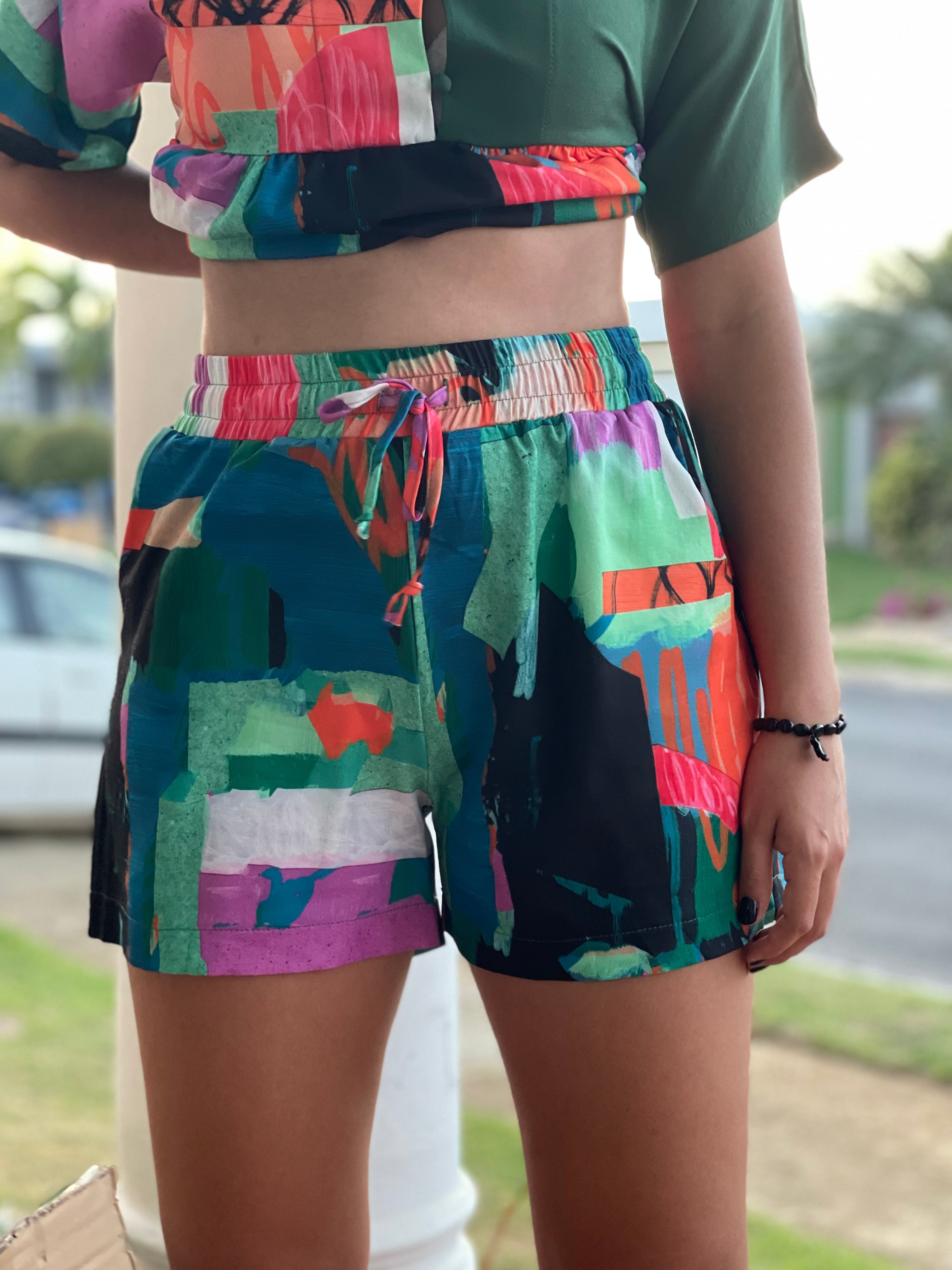 Two piece color block short set