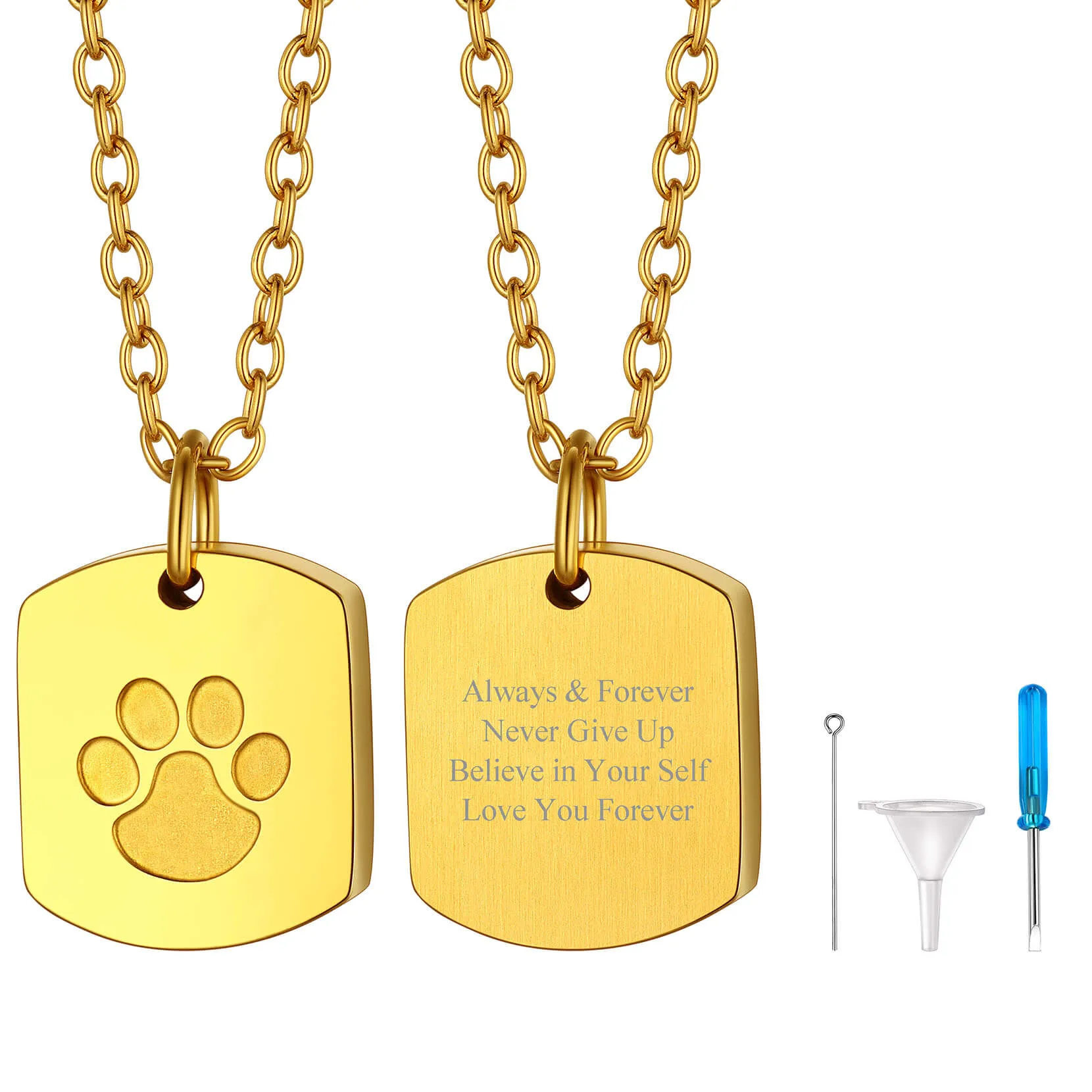 U7 Jewelry Square Paw Print Urn Necklace For Ashes