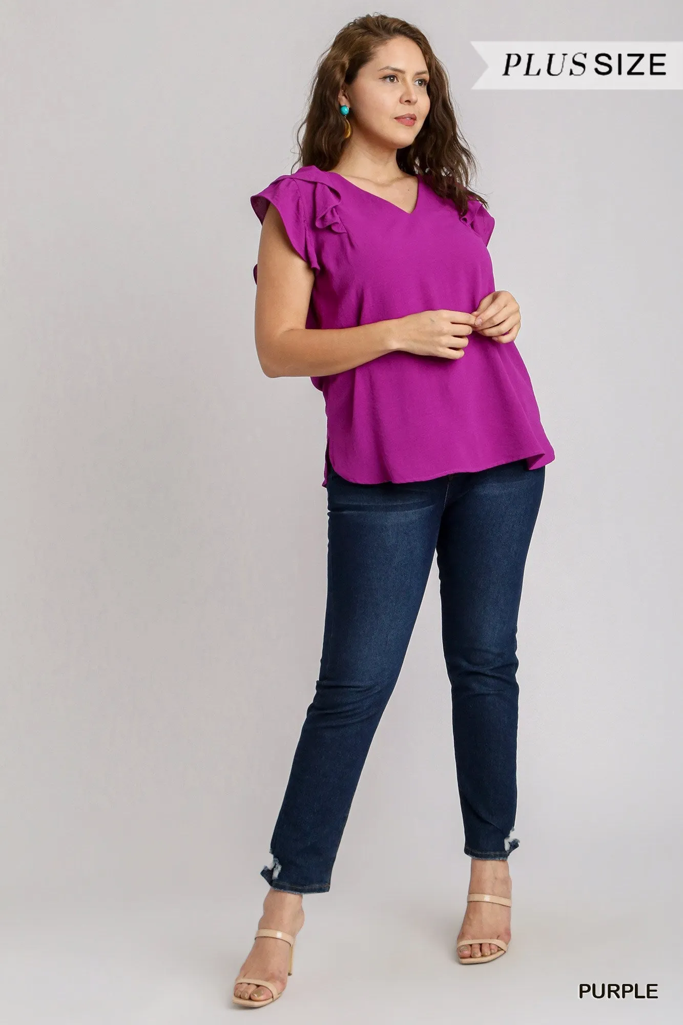 Umgee Flutter Sleeve Top in Purple