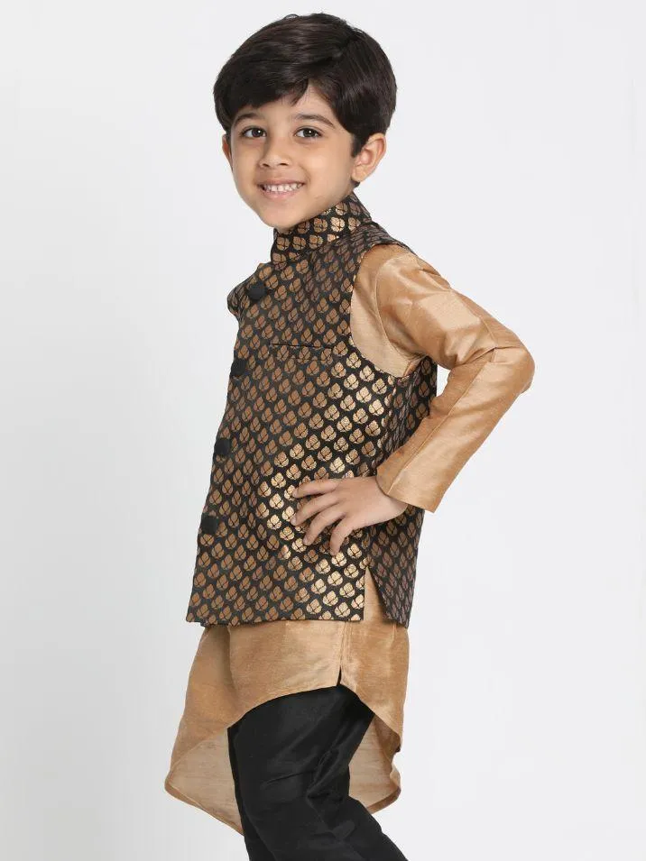 VASTRAMAY Boys' Black Cotton Silk Blend Nehru Jacket