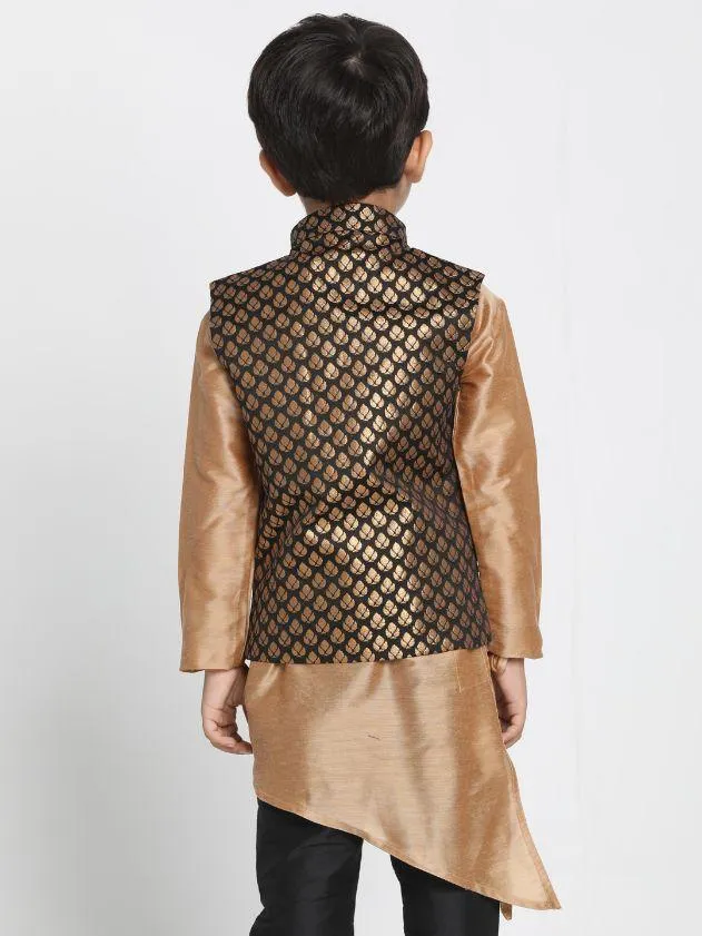 VASTRAMAY Boys' Black Cotton Silk Blend Nehru Jacket