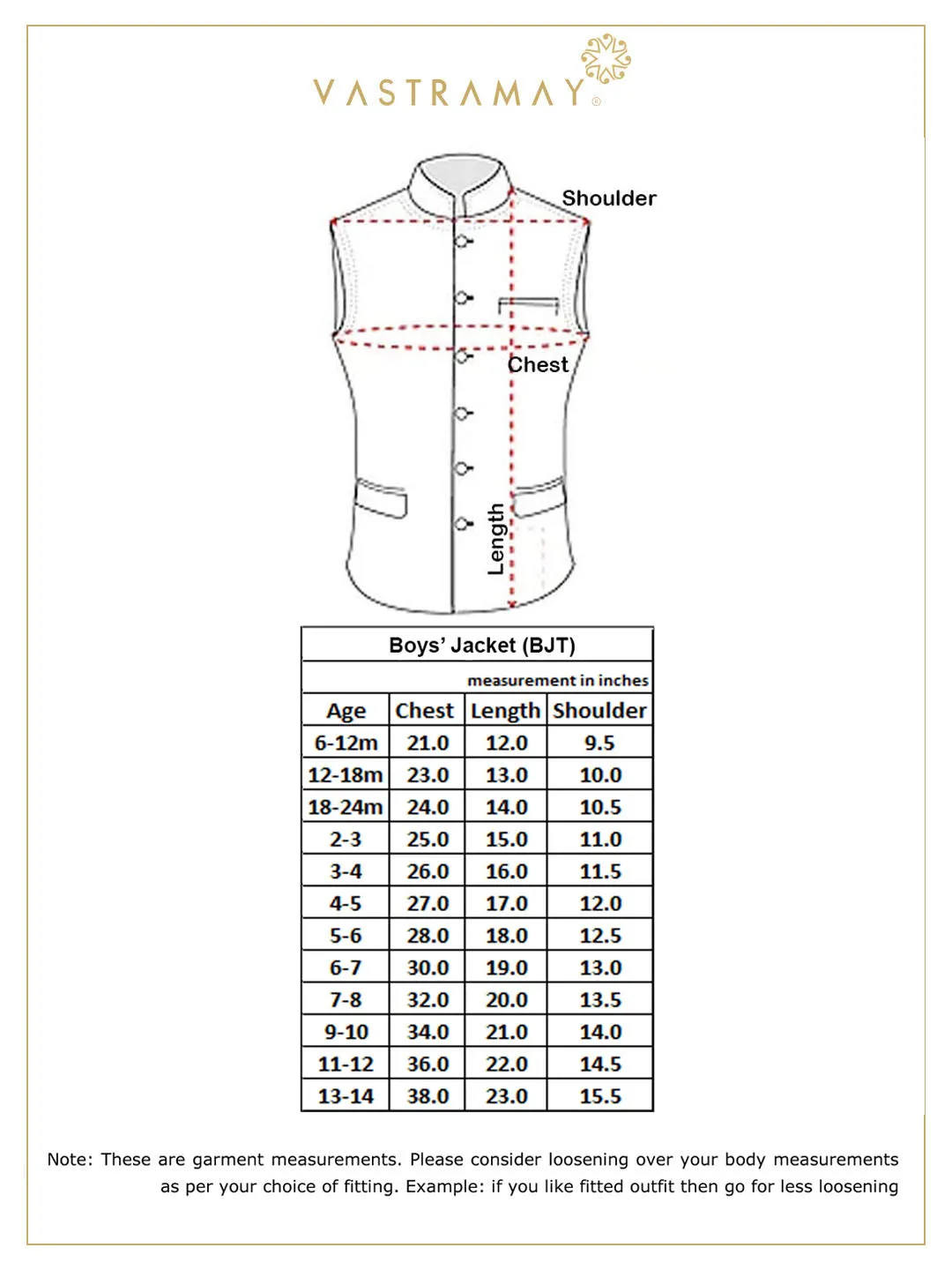 VASTRAMAY Boys' Black Cotton Silk Blend Nehru Jacket