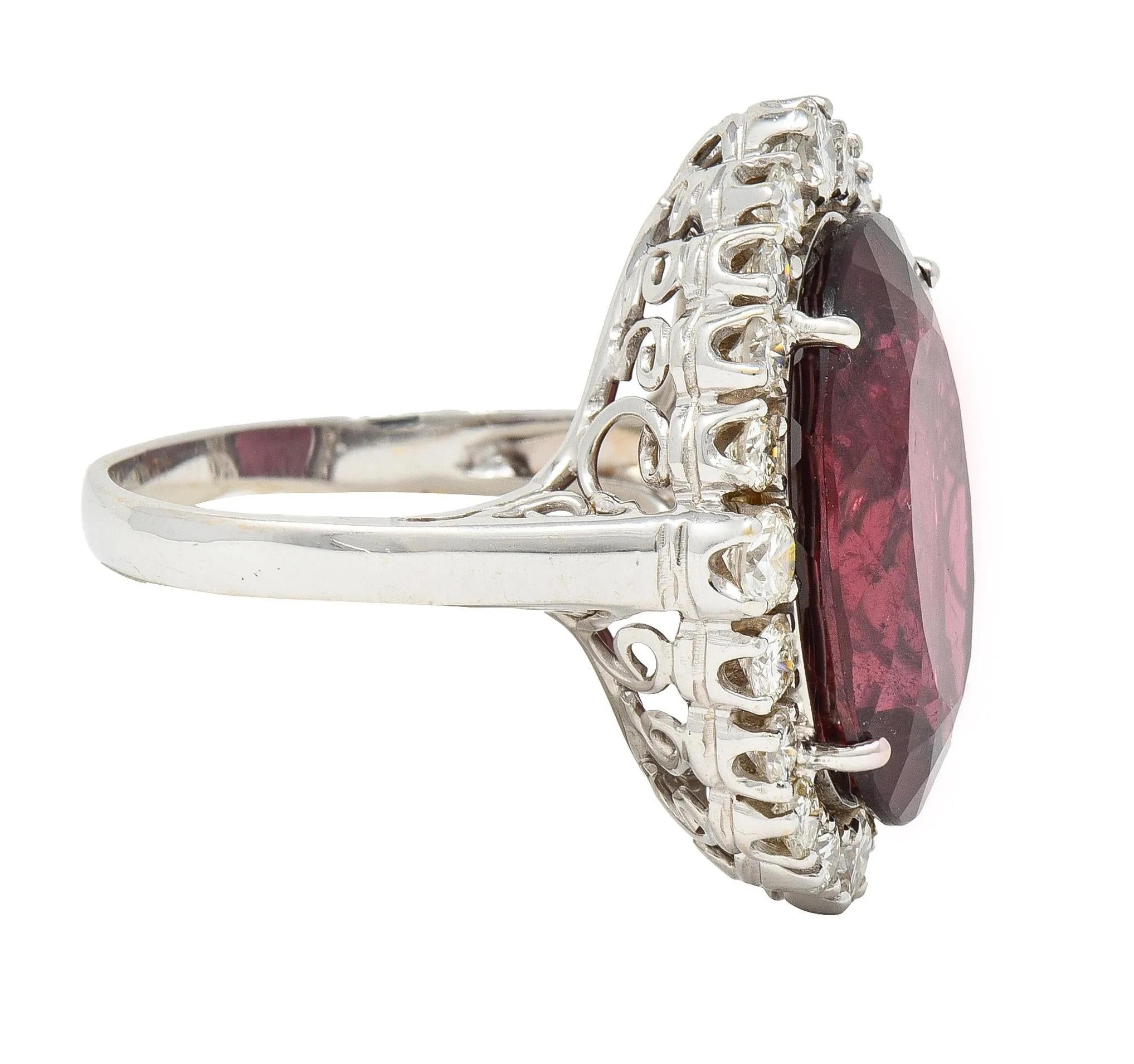 Vintage 14.90 CTW Rubellite Diamond 18 Karat White Gold Cluster Cocktail Ring