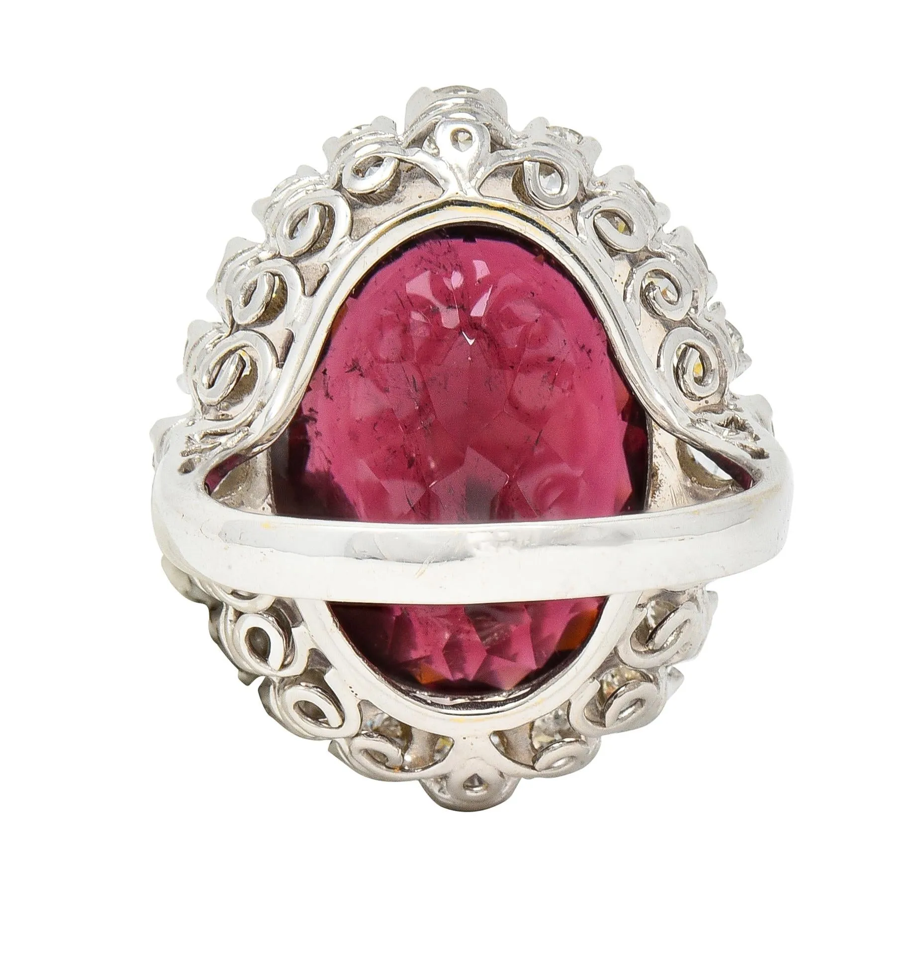 Vintage 14.90 CTW Rubellite Diamond 18 Karat White Gold Cluster Cocktail Ring