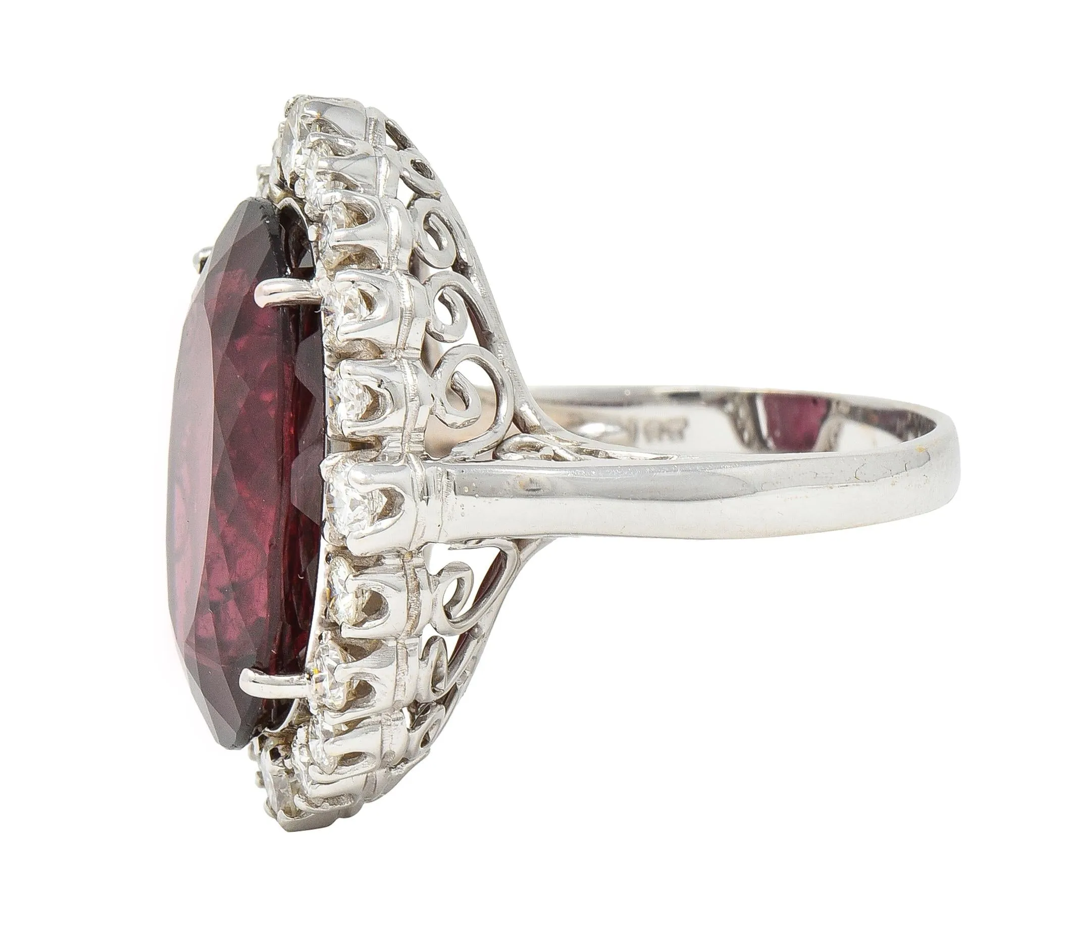 Vintage 14.90 CTW Rubellite Diamond 18 Karat White Gold Cluster Cocktail Ring