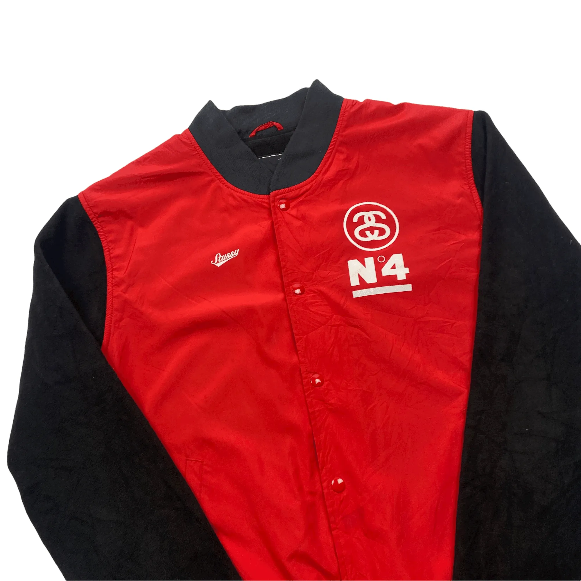 Vintage 90s Red + Black Stussy Varsity Jacket - Extra Large