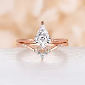 Vintage Kite Cut Solitaire Moissanite Bridal Set Rose Gold