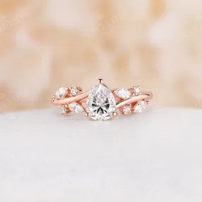 Vintage Pear Shape Moissanite Rose Gold Twig Engagement Ring