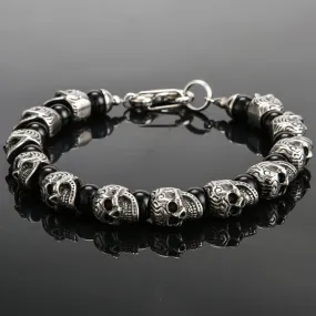 Vintage Stainless Steel 8mm Natural Stone Skull Bracelet