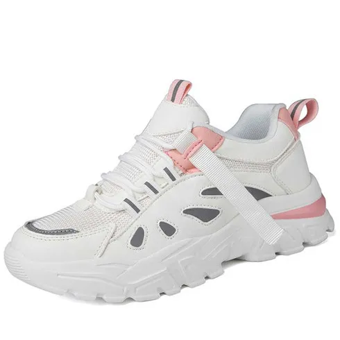 White pink strap decorated casual sport shoe sneaker