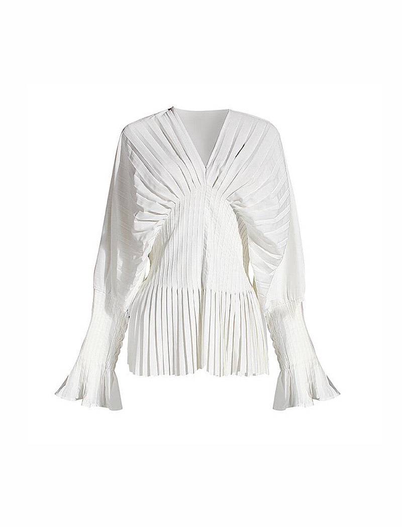 White Pleated Midi Flared Top