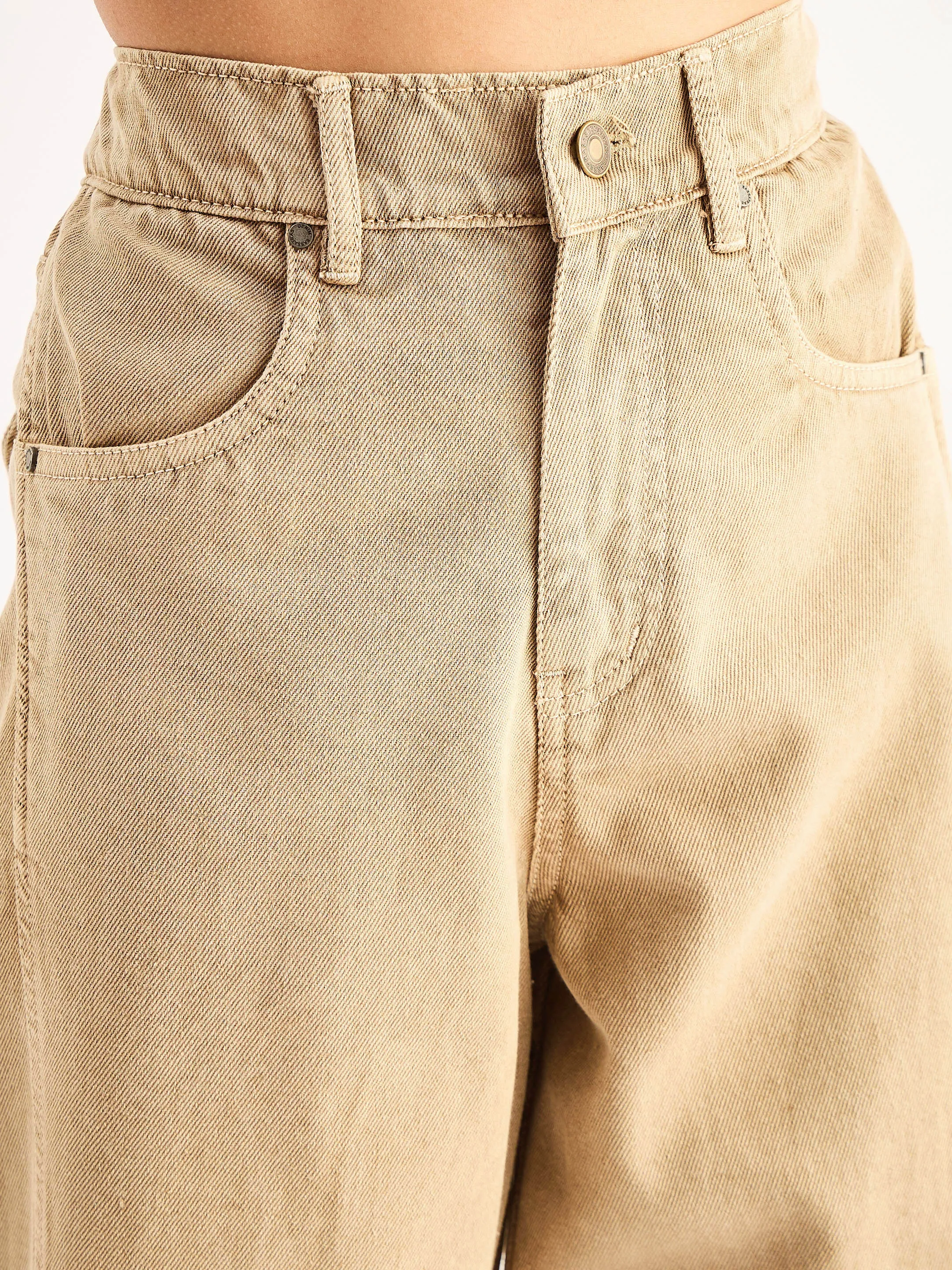 Women Beige Seam Detail Wide Leg Jeans