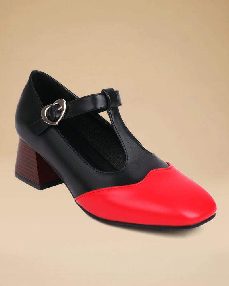 Women's Casual Color Block Square Toe Chunky Heels